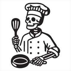 Skeleton Master Chef illustration Vector, Chef skull clipart Design
