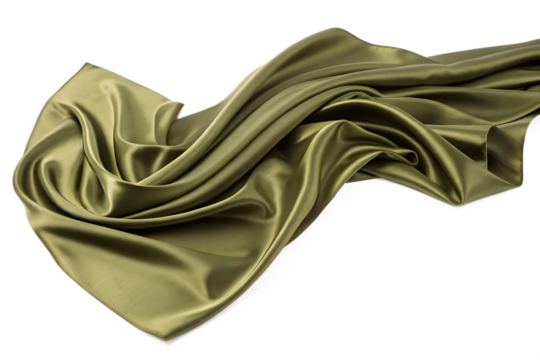 olive color silk fabric isolated on white background