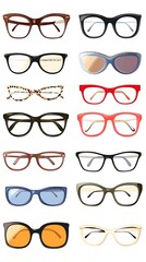 Illustration of different types of eyeglasses on a white background