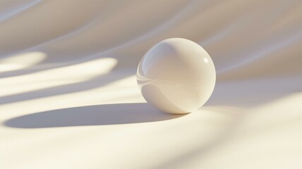 Photorealistic image of a minimalistic white sphere on a smooth surface, showcasing soft shadows and texture

