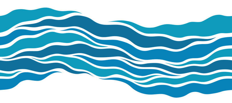 Seamless beautiful waves. Vector blue marine pattern. Stylized design...