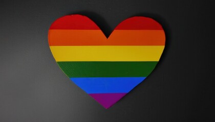 Heart-Shaped Pride Flag with Rainbow Stripes on Black Background. Perfect for LGBTQ+ Support, Equality Campaigns, and Pride Events