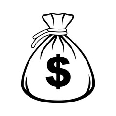 Money Bag Icon with Dollar Sign, Ideal for Finance, Banking, Savings, Investment, Business, E-Commerce, or Wealth Concept Designs