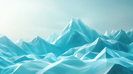 Creative turquoise polygonal mountains background. Technology concept. 3D Rendering