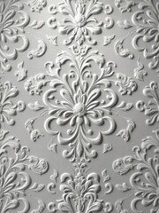 Fototapeta premium Intricate white & silver floral damask, elegant & refined, invitation,shabby chic