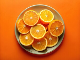 Fototapeta premium Minimalist Still Life: Juicy Orange Slices on Orange Plate