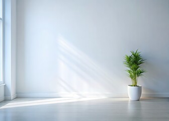 Minimalist White Wall Interior Mockup with Small Plant, Long Exposure Photography