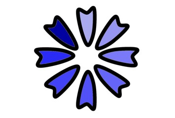 A geometric floral pattern with gradations of blue isolated on a white background.