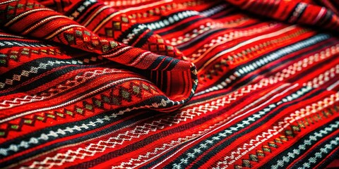 Night Photography: Red & Black Al Sadu Textile Pattern, Authentic Saudi Arabian Design
