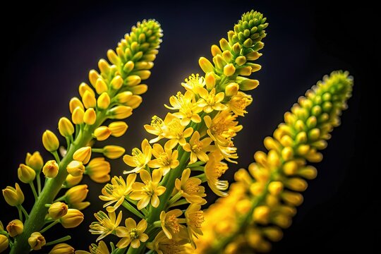 Reseda Luteola (Weld) Flowers on Black Background - Vibrant Yellow Dye Plant