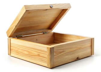 Rustic Empty Wooden Box, Open Lid, Vintage Crate, Natural Wood Texture, Blank Container