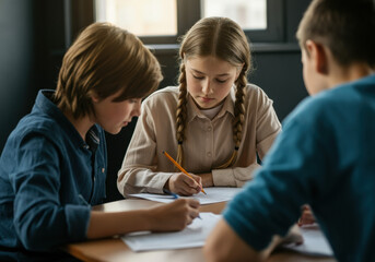 Obraz premium Focused Students Collaborating on a Project