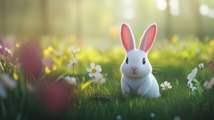 Fototapeta premium cute bunny in the meadow on a spring day