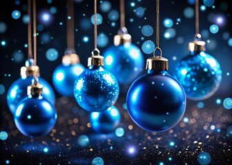 Fototapeta premium Blue Christmas Night Background with Sparkling Ornaments