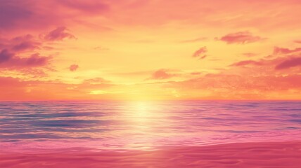 Fototapeta premium Ultra-realistic image of a sunset beach scene with gradient colors, from deep orange to light pink in the sky 