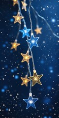 Fototapeta premium Star lights glimmers against a serene blue background, creating a tranquil and enchanting atmosphere