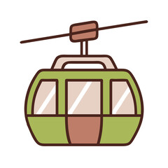 Fototapeta premium Ski lift icon in green and beige tones for travel design