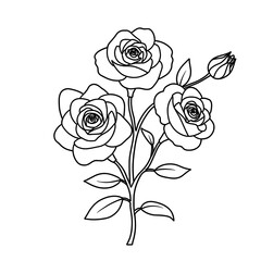 Set of vector black white of rose flowers isolated on a white background