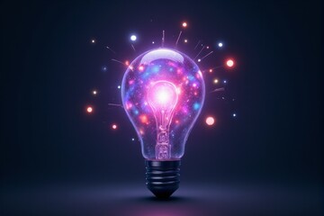 A minimalist concept of a light bulb with glowing elements symbolizing ideas