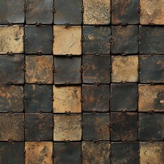 Fototapeta premium Rustic ceramic tiles connected with metal, creating textured wall art