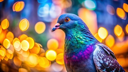 Obraz premium Bokeh City Pigeon Bird Close Up, Soft Focus Feather Detail