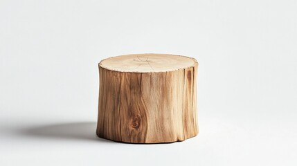 A small wooden stool with a natural finish placed on a white background