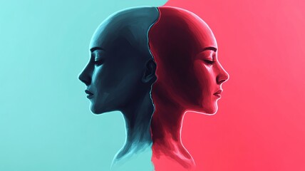 illustration of mental health, bipolar disorder and split personality