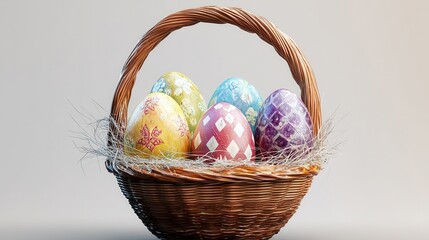 Colorful Easter Egg Basket isolated on white or transparent background, png clipart, design element. Easy to place on any other background.