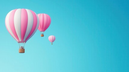 Obraz premium Romantic pink and white hot air balloons with Valentine accents, gently floating under a cloudless sky