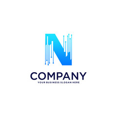 technology logo design with letter n