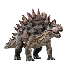 Fototapeta premium Stegosaurus with spiked tail and plates stands isolated on transparency background
