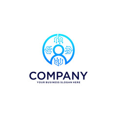 technology logo design with network