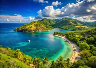 Breathtaking Gonave Island Landscape: Sun-Drenched Beaches and Lush Hills