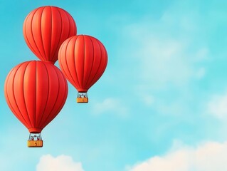 Fototapeta premium Hot air balloons in red and gold Valentine colors ascending in a radiant and cloudfree atmosphere