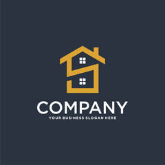 real estate logo design with house and building
