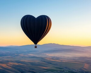 Fototapeta premium Heartshaped hot air balloons casting gentle shadows over a sunny landscape, serene and romantic