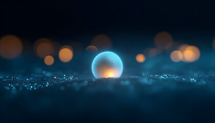 Obraz premium A captivating abstract depiction of a glowing sphere surrounded by shimmering particles and soft bokeh lights.