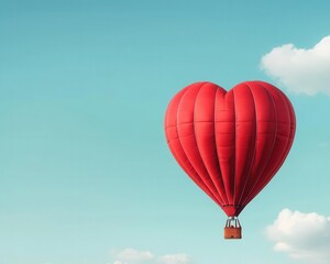 Fototapeta premium Hot air balloon shaped like a giant heart, symbolizing Valentine love against a clear sky