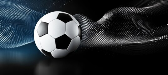 Naklejka premium Classic Soccer Ball On A Dynamic Abstract Background With Flowing Particles. Perfect For Sports.