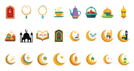 Vibrant Islamic Prayer Symbols and Designs Collection Art Eid Holy Hajj