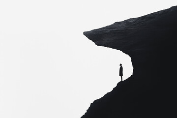 Obraz premium A Person Standing Under a Black Cliff (Illustration)