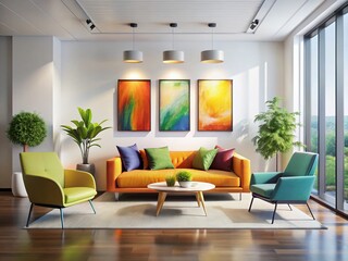 Fototapeta premium Bright Unique Gallery Sitting Area Interior Design Stock Photo