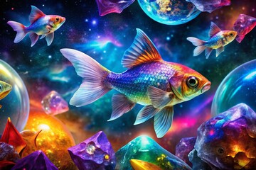 Fototapeta premium Brilliantly Colored Fish Crystal Double Exposure - Abstract Nature Stock Photo
