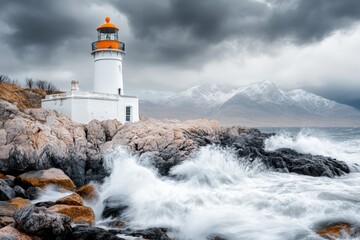 Obraz premium A historic lighthouse on Cres island standing tall against the crashing waves