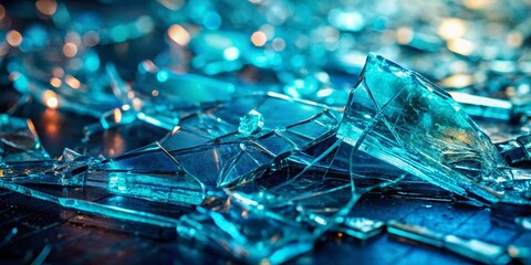 Broken Cyan Glass Surface with Reflections - High-Resolution Stock Photo for Advertising