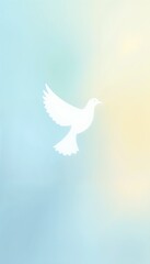Fototapeta premium Minimalistic white dove silhouette flying against a soft pastel background