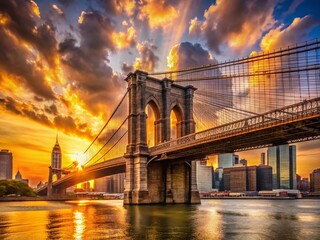 Fototapeta premium Brooklyn Bridge Sunset Video Production - Cinematic Golden Hour Footage