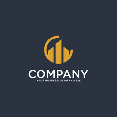 real estate logo design with house and building