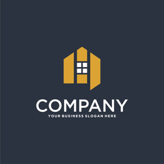 real estate logo design with house and building