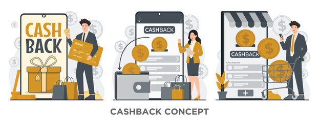 Illustration of cashback concept, showcasing instant rewards and savings for every purchase